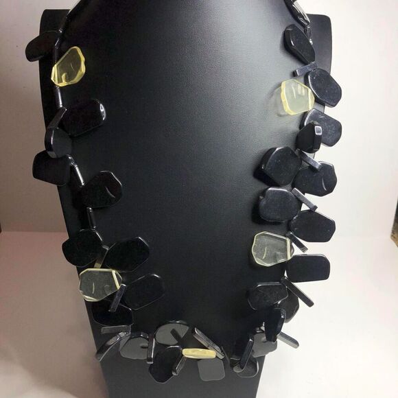 1733 CHICO'S Black faux Lucite long beaded layer necklace 36" - Picture 1 of 3